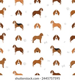 Hygen hound pattern. Different poses, coat colors set.  Vector illustration