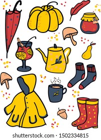 hygge autumn cozy elements vector illustration, design, stickers