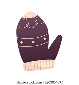 Hygge cozy christmas glove isolated. Cartoon flat vector illustration. Isolated vector illustration. Holiday xmas decor. Christmas cozy elements