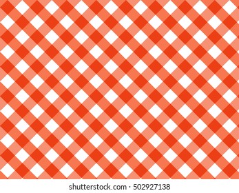 Hygge Day. Classical cell diagonally. Background red table cloth in a cage. Vector abstract backdrop. Vichy.