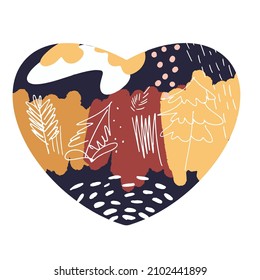 Hygge hygge decorative abstract heart with trees, forest, nature, scandinavian, suitable for design decoration for Valentine's Day, Christmas, birthday, wedding, declaration of love