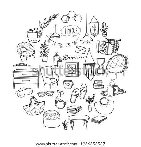  
hygge doodle set in circle on the white background