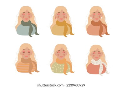 Hygge girls blond vector set