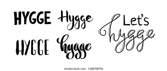 Hygge hand drawn lettering for hygge lifestyle poster, banner, logo, icon, greeting card, promo. Danish happieness, vector illustration, modern calligraphy. Danish living concept Hygge