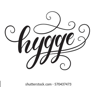 Hygge hand lettering isolated on white. Belong to the moment and enjoy the simple things concept, celebration the everyday. Vector illustration