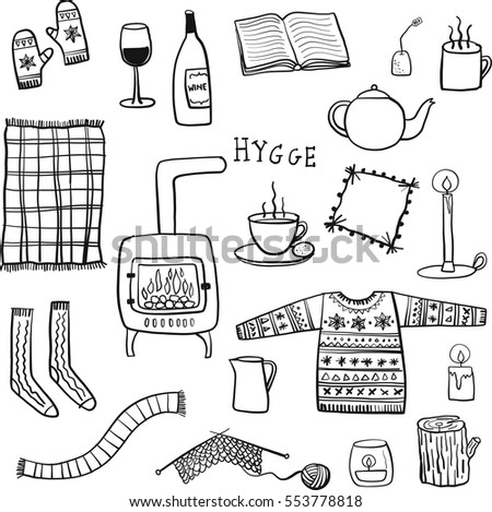Hygge Illustration Drawing Doodle Objects Stock Vector (Royalty Free