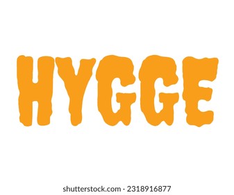 Hygge lettering typography logo. Danish Hygge concept. Scandinavian folk motives. Phrase for posters banner template. Hygge in Danish means happiness or contentment. 