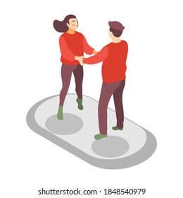 Hygge lifestyle isometric composition with faceless characters of loving couple holding hands vector illustration