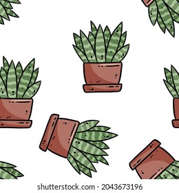 Hygge potted succulents plants seamless pattern. Cozy lagom scandinavian style tile