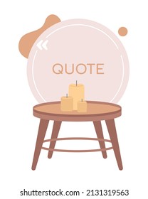 Hygge quote textbox with flat item. Scandinavian lifestyle and design. Speech bubble with creative cartoon illustration. Color quotation isolated on white background. Quicksand font used