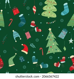 Hygge seamless christmas. Winter season, Scandinavian hygge set withcozy elements for Christmas and New Year celebration. Sketch comfortable home lifestyle symbols, holiday vector illustration