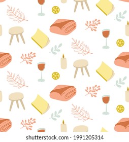 Hygge seamless pattern. Cozy day illustration