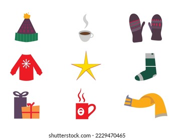  Hygge set with warm cozy winter elements vector