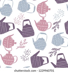 Hygge style hand drawn vector seamless pattern for textile, wallpapers and wrapping paper. Cosy home winter pale palette.