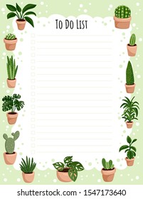 Hygge weekly planner and to do list with potted succulent plants. Cozy lagom scandinavian style template for agenda, planners, check lists, and other stationery