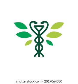 hygiea bowl caduceus leaf pharmacy medicine medical logo vector icon illustration