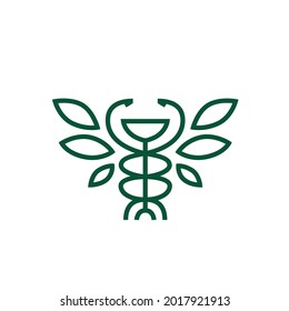 hygiea bowl caduceus leaf pharmacy medicine medical logo vector icon illustration