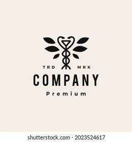 hygiea bowl caduceus leaf tree medical pharmacy hipster vintage logo vector icon illustration