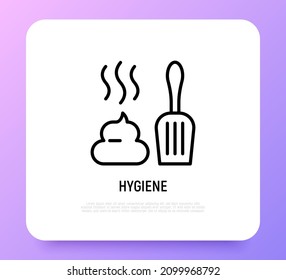 Hygiene after pet thin line icon: poop and scoop. Modern vector illustration for pet shop.