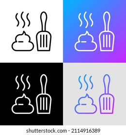 Higiene después del icono de la línea delgada de las mascotas: caca y cuchara. Ilustración vectorial moderna para tienda de mascotas.
