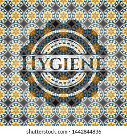 Hygiene arabesque style emblem. arabic decoration.
