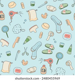 Hygiene and bath objects vector seamless pattern.