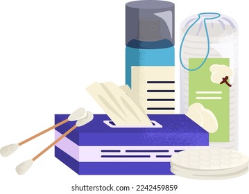 Hygiene bath product vector illustration. Beauty care by soap, shampoo bottle, liquid and cosmetic spray icon collection. Flat plastic container