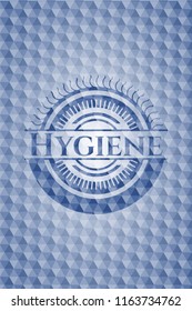 Hygiene blue emblem with geometric background.