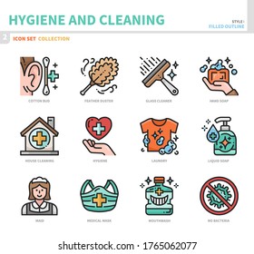 hygiene and cleaning icon set,filled outline style,vector and illustration