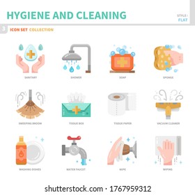 hygiene and cleaning icon set,flat style,vector and illustration