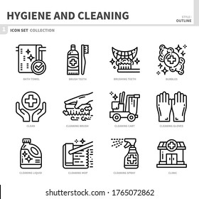 hygiene and cleaning icon set,outline style,vector and illustration