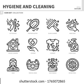 Hygiene Cleaning Icon Setoutline Stylevector Illustration Stock Vector ...