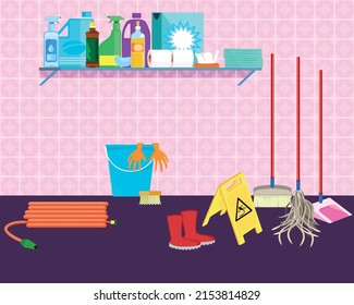 hygiene and cleaning products stored in a pantry