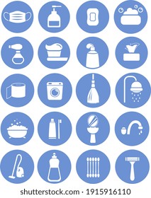 Hygiene and cleaning tools, illustration, vector on white background.