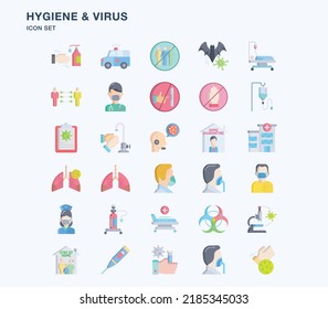 Hygiene and covid virus flat icon set