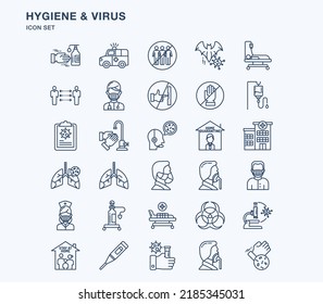 Hygiene and covid virus outline icon set