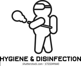 Hygiene Disinfectant Company Logo Vector. Outline design man in personal protective equipment 