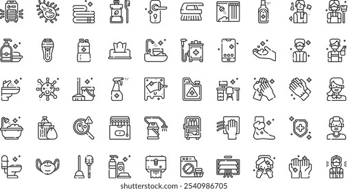 Hygiene and disinfection icons High-Quality Vector Icons Collection with Editable Stroke. Ideal for Professional and Creative Projects.