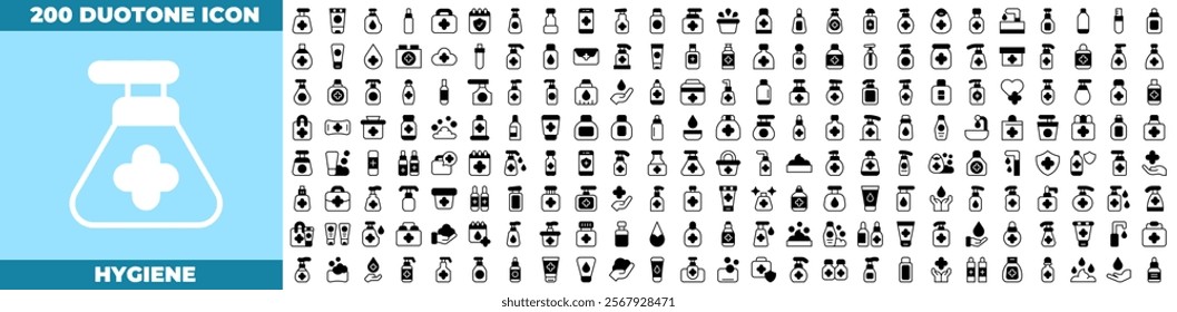 Hygiene Duotone Editable Icons set. Vector illustration in modern thin duotone style of hygiene icons: hand, shower, bath, etc