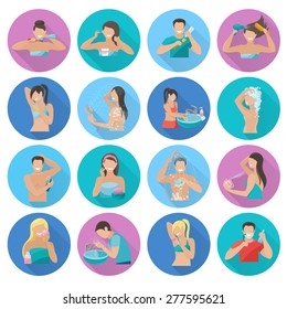 Hygiene flat icons set with personal healthcare and beauty symbols isolated vector illustration