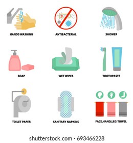 Hygiene flat icons set vector