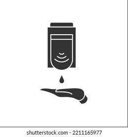 Hygiene glyph icon. Automatic hand sanitizer dispenser. Touchless technology for hand disinfection. Contactless technology concept.Filled flat sign. Isolated silhouette vector illustration