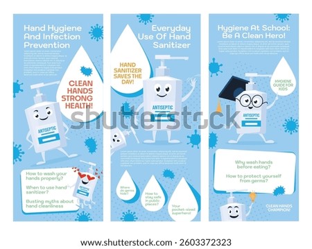 Hygiene guide flyer promoting hand washing and sanitizer use for children at school