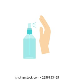 Hygiene hand, clean hands, bottle of soap or spray, disinfect and wash icon isolated on white background. Stop virus concept. Vector medical illustration