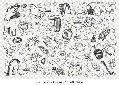 Hygiene hand drawn doodle set