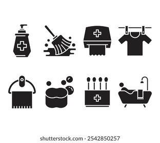 hygiene and housework icons set