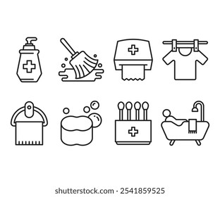 hygiene and housework line icons set