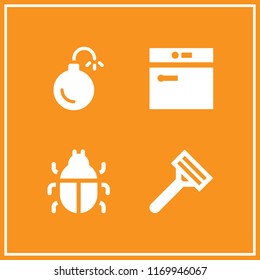 hygiene icon. 4 hygiene vector set. bug, razor, washer machine and bomb icons for web and design about hygiene theme