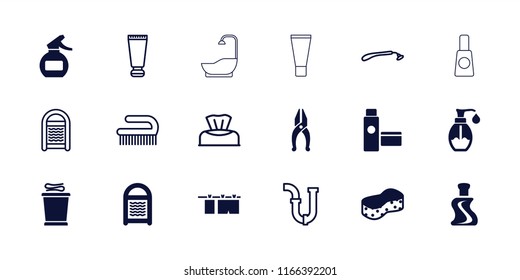 Hygiene icon. collection of 18 hygiene filled and outline icons such as soap, baby napkin, cream tube, razor, sponge, clean brush. editable hygiene icons for web and mobile.