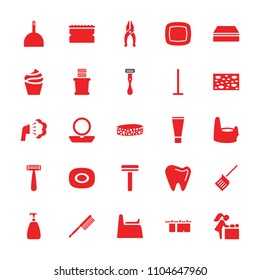 Hygiene icon. collection of 25 hygiene filled icons such as soap, baby potty, razor, powder, cream, toothbrush, mop, dustpan. editable hygiene icons for web and mobile.
